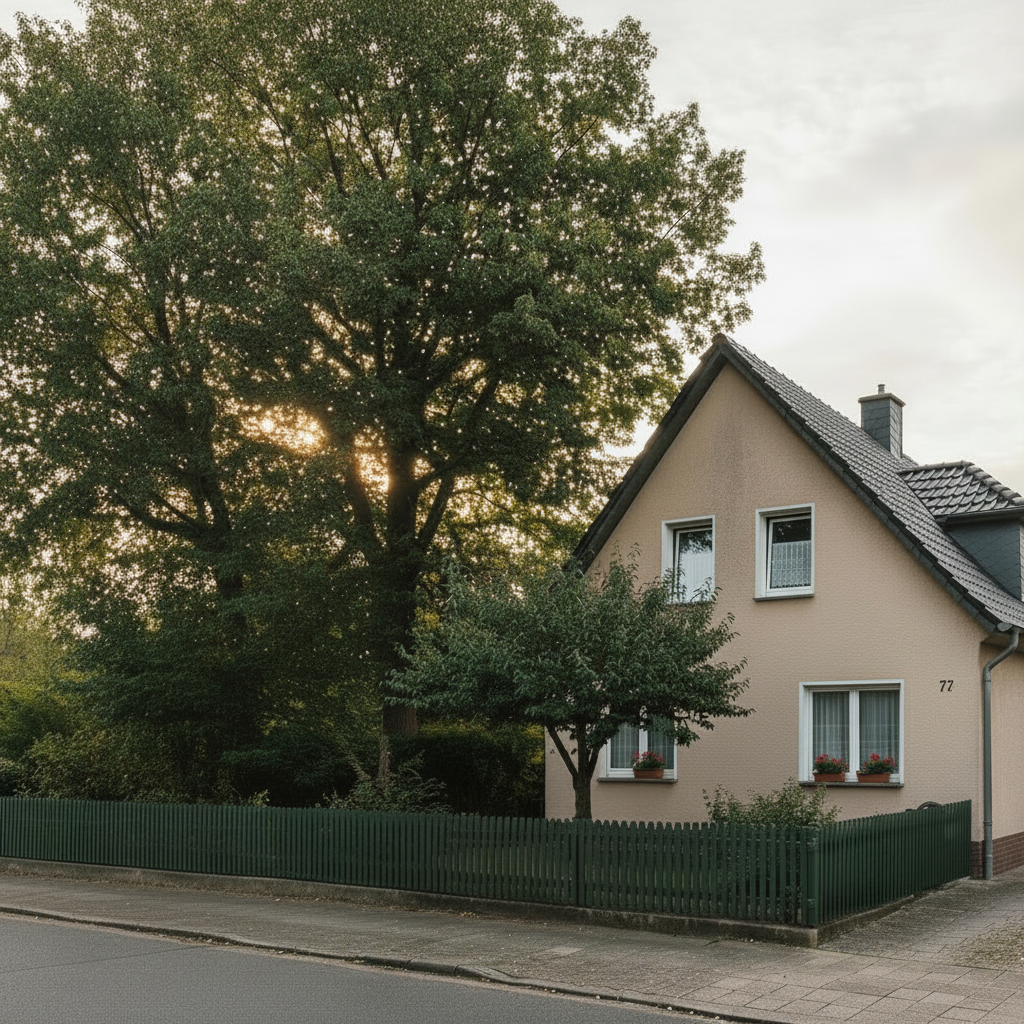Gepflegtes Einfamilienhaus in einer grünen Wohnlage in Schaumburg bei spätsommerlichem Morgenlicht